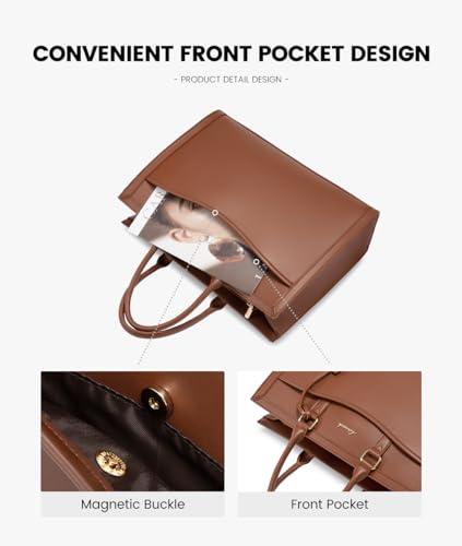 LOVEVOOK Laptop Tote Bag for Women, Leather Office Work Bag Briefcase fit for 15.6 inch Laptop, Large Teacher Computer Bag Handbag,2pcs Set Leather/Brown | PU Leather Business Briefcase Teacher Travel College Bag Handbag fit for 15.6 inch Laptop, Office P