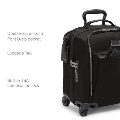 TUMI - Voyageur Leger 4 Wheeled Luggage - Women's Lightweight and Spacious, Sleek Silhouette, Durable Premium Suitcase - 16" Compact Front Pocket Carry On, Black with Gunmetal Hardware - color: BLACK/GUNMETAL, style: 16" Compact Carry-on