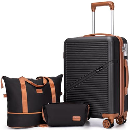 Cosbarn Carry On Luggage,3 Piece Carry On Suitcase,22x14x9 Airline Approved | Lightweight ABS Hardside Luggage, TSA-Approved Lock,Suitcases with Wheels,20Inch,Matching Duffle Bag,For Men&Women - color: Black, style: Carry on Luggage With Duffel Bag