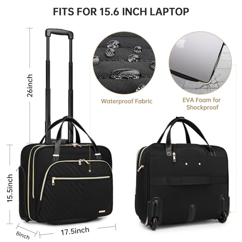 BAVERGE Rolling Laptop Bag for Women with Wheels, Rolling 15.6” Computer Briefcase Overnight Duffle bag for Women Carry on Travel Work Business