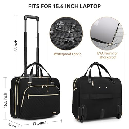 BAVERGE Rolling Laptop Bag for Women with Wheels, Rolling 15.6” Computer Briefcase Overnight Duffle bag for Women Carry on Travel Work Business