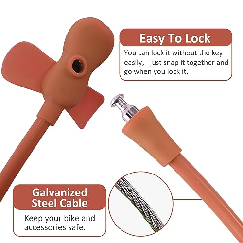 Bike Cable Lock with Keys,Silicone Covered Kids Cable Lock Cartoon Lock,2 Feet Lock for Bike,Door,Skateboard,Helmet and More (Brown, Large) - color: Brown