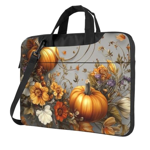 Laptop Bag for Women Men Portable Computer Carrying Case with Handle Strap Waterproof Shoulder Messenger Bag - color: Fall Pumpkins Floral, size: 13 Inch