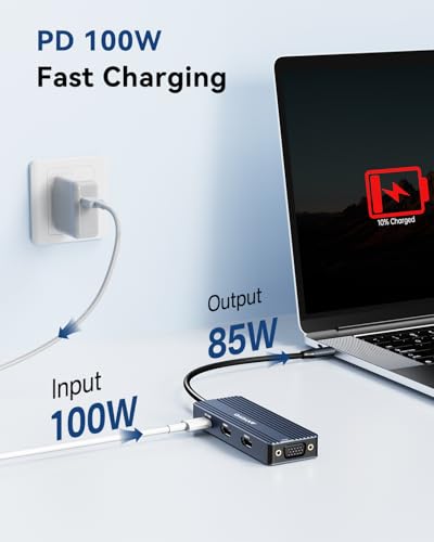USB C Docking Station Dual HDMI Monitor Adapter 8-in-1 USB C HUB 3 Monitors Adapter with 4K HDMI +VGA +PD100W+Audio Laptop Docking Station for Dell/Lenovo/HP/Samsung/ASUS (Gary) - color: Gray