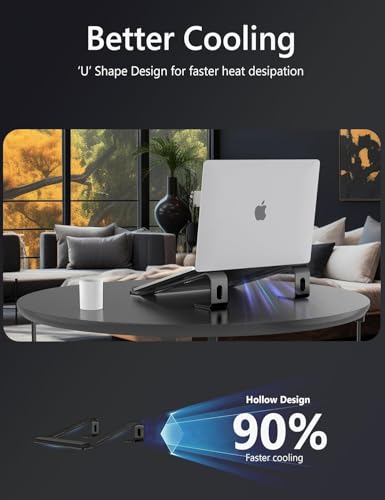 JCZT Aluminum Laptop Stand, Notebook Stand with Wrist Rest, Ergonomic Detachable Laptop Mount, Computer Stand Compatible with 10-17'' All Laptops Such as MacBook Air Pro/HP/Dell/Lenovo, Black - color: Black