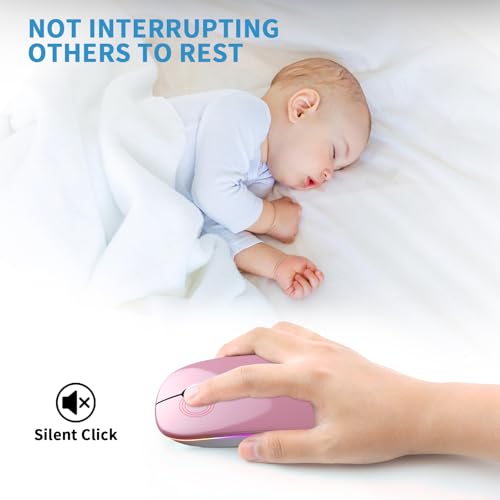 Wireless Bluetooth Mouse, Rechargeable, LED, Silent, Ultra-thin Design (Bluetooth 5.2 and 2.4GHz USB Receiver) | Portable Computer Mouse for Laptops, iPads, MacBooks and Apple Devices (Rose gold) - color: Rose gold