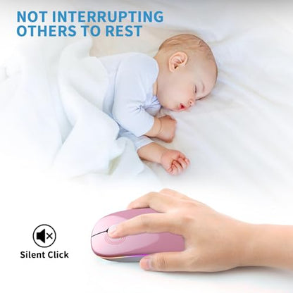 Wireless Bluetooth Mouse, Rechargeable, LED, Silent, Ultra-thin Design (Bluetooth 5.2 and 2.4GHz USB Receiver) | Portable Computer Mouse for Laptops, iPads, MacBooks and Apple Devices (Rose gold) - color: Rose gold