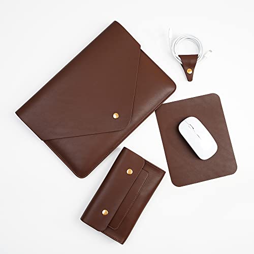 Laptop Sleeve 15 Inch Compatible with New MacBook Pro 15, New MacBook Pro 16, Surface Book 15, Dell XPS 15 with Small Pouch, Mouse Pad and Cord Organizer, Color Dark Brown - color: Dark Brown, size: 15Inch Laptop