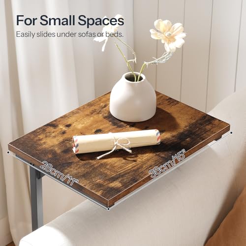 HOOBRO C Shaped End Table, Adjustable Height Sofa Side Table, Slide Under Couch Table, C Shaped Side Table for Small Spaces, for Living Room, Bedroom, Rustic Brown BF71SF01 - color: Rustic Brown + Black