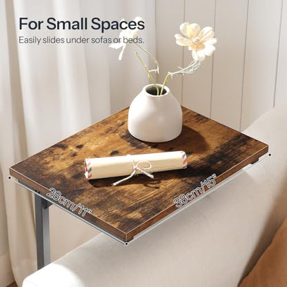 HOOBRO C Shaped End Table, Adjustable Height Sofa Side Table, Slide Under Couch Table, C Shaped Side Table for Small Spaces, for Living Room, Bedroom, Rustic Brown BF71SF01 - color: Rustic Brown + Black