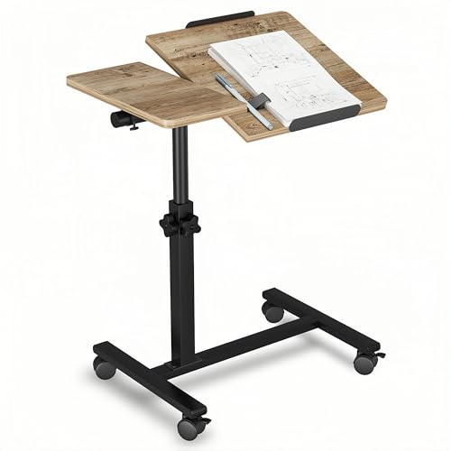 Overbed Table with Wheels Adjustable Height Beside Desk Rolling Hospital Over Bed Table Laptop Stand for Couch Tray Table Bed Sofa Side Table Computer Workstations-Coffee - color: Coffee