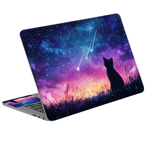 Universal Laptop Skin Sticker Decal with 2 Wrist Pad Skins, Waterproof Scratch Vinyl Cover for 11–15.6 Inch MacBook, HP, Dell, Lenovo, Cutable & Reusable,Galaxy Meteor Cat Art - color: Galaxy Meteor Cat Art