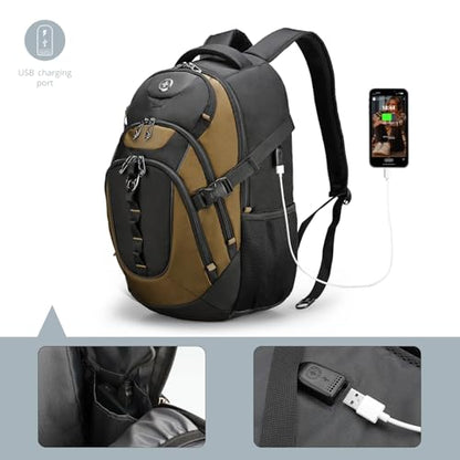 Swissdigital Design Laptop Backpack with USB Charging Port, Travel Backpack Fits 15.6-Inch Computer, 31l College School Backpack for Men, Tan/Black | SD803-34 - color: Tan/Black