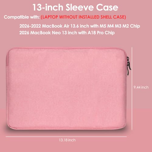 ProElife 13 Inch Laptop Sleeve for MacBook Air 13.6, Water-Resistant, Pink | Snug Fit, Protective Laptop Case, Anti-Scratch, Soft Inner Lining, Extra Storage, Travel Carry Case for Home, Office - color: Pink