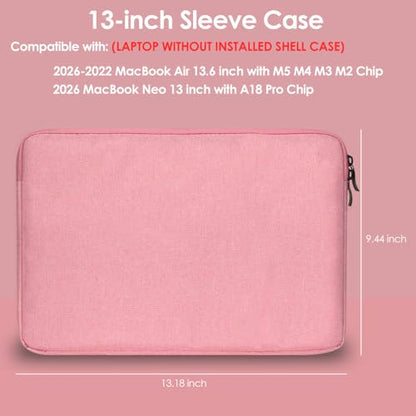 ProElife 13 Inch Laptop Sleeve for MacBook Air 13.6, Water-Resistant, Pink | Snug Fit, Protective Laptop Case, Anti-Scratch, Soft Inner Lining, Extra Storage, Travel Carry Case for Home, Office - color: Pink