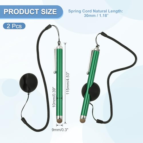 PATIKIL 2 Pcs Screen Capacitive Pen with Spring Rope Fixing Dock High Sensitivity for Mobile Phone Car Navigation GPS POS Tablet Laptop, Green - color: Green