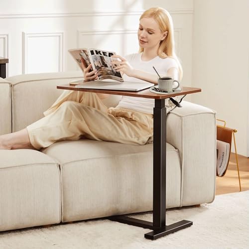 Mobile Bed Laptop Desk with Lockable Wheels and Height Adjustment Function Versatile Overbed Table for Hospital Bedside and Efficient Home Office, Brown - color: Brown