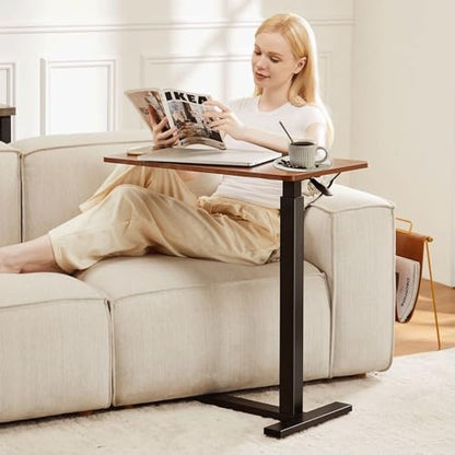 Mobile Bed Laptop Desk with Lockable Wheels and Height Adjustment Function Versatile Overbed Table for Hospital Bedside and Efficient Home Office, Brown - color: Brown