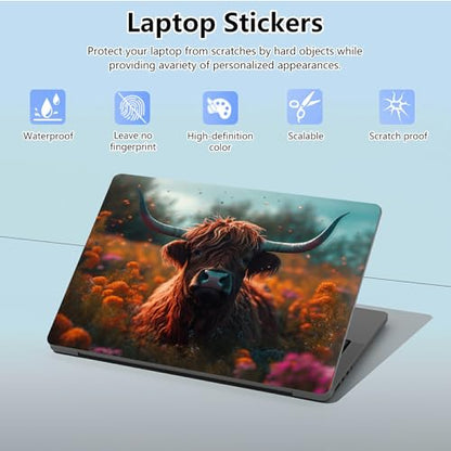 Universal Laptop Skin Sticker with 2 Wrist Pad Skins, Waterproof Scratch Resistant Vinyl Laptop Cover Decal, Cut to Fit for 11–15.6 Inch MacBook HP Dell Lenovo, Highland Cow - color: Highland Cow