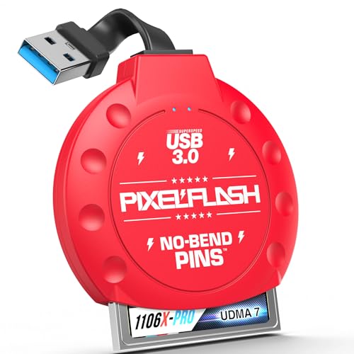 CF Card Reader (Red) - Compact Flash Memory Card Adapter with Cabled USB 3.0, 5GB/s File Transfer, No-Bend Pins, Supports UDMA-7, Anti-Slip & Anti-Scratch, Compatible to Most Brands & OS - color: Red, style: CF Cabled (USB)