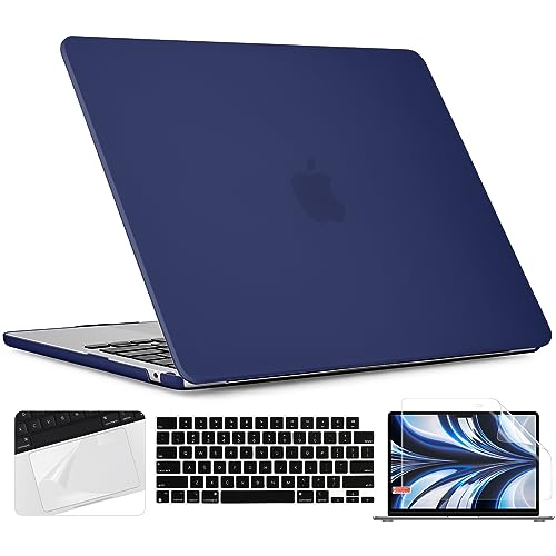 TWOLSKOO Compatible with MacBook Air 13 inch Case M5 2026 M4 2025 M3 M2 2024-2022 A3449 A3240 A3113 A2681, Plastic Hard Shell & Keyboard Cover & Screen Film for MacBook Air 13.6 inch, Navy Blue - color: Frosted Navy Blue