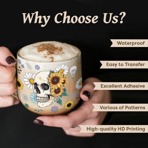 UV DTF Cup Wraps Transfer Stickers Skeleton Pattern, 10 Sheets Waterproof Custom Vinyl Transfer Sticker 16oz Coffee Glass Cup Tumbler Bottle Mug Decals for Men Women | Waterproof UV DTF Stickers, Custom Vinyl Decals for 16oz Coffee Cups Tumblers Bottles M
