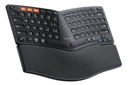 ProtoArc EK04 Mini Compact Wireless Ergonomic Keyboard - Black | Hard Palm Rest, 3-Device Bluetooth/2.4G, Split Design, Rechargeable, Compatible with Windows, Mac OS
