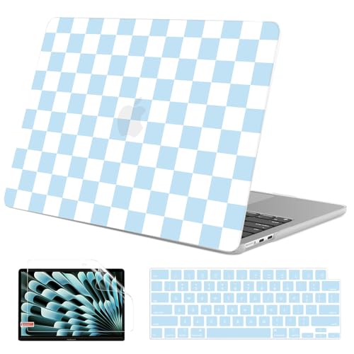 G JGOO Compatible with MacBook Air 15 inch Case 2026 2025 2024 2023 M5 A3448 M4 A3241 M3 A3114 M2 A2941, Protective Hard Laptop Shell Case + Keyboard Cover + Screen Protector, Blue Checkered - color: Blue Checkered