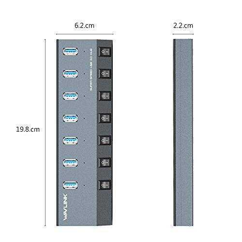 USB Hub 3.0, WAVLINK 7 Port Powered USB 3.0 hub 48W Charging, 5V/2.4A Each Ports with Individual Switches LED Indicator, USB Extension for Laptop, MacBook, iMac, PC, USB Flash Drives