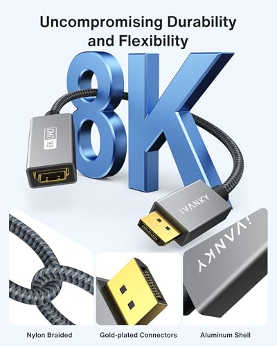IVANKY 8K@60Hz Active DisplayPort to HDMI Adapter,Unidirectional DP to HDMI | DP 1.4 to HDMI 2.1, Male to Female, 4K@240Hz, HDCP 2.2 3D Video Converter Supports Desktop,AMD/NVIDIA, Monitor, TV, Projector - size: 8K