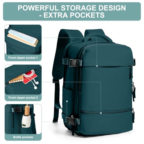 suwasp Travel Backpack Simple Durable Carry On Backpack with Shoe Compartment, Personal Item Travel Bag Flight Approved, Water Resistant Laptop Backpack for Women Men Weekender Business, Peacock Blue - color: Peacock Blue