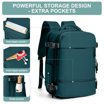 suwasp Travel Backpack Simple Durable Carry On Backpack with Shoe Compartment, Personal Item Travel Bag Flight Approved, Water Resistant Laptop Backpack for Women Men Weekender Business, Peacock Blue - color: Peacock Blue