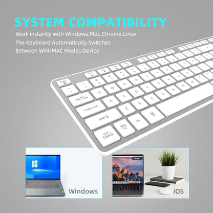 Slim Wireless Keyboard for Mac and Windows, Ultra Quiet Low-Profile Flat Key Board with Full-Size Keys, 2.4GHz Wire Less for PC, Mac, Windows 11/10/8/7 Silver - size: Standard Keyboard Size