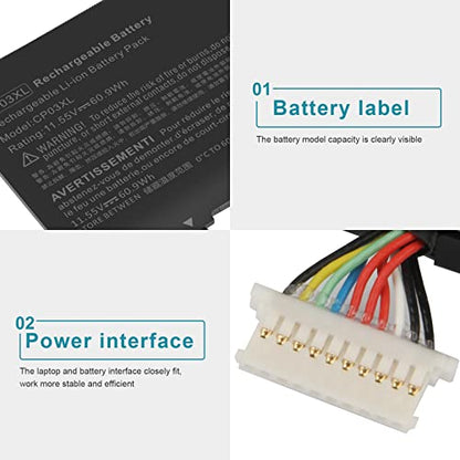 CP03X CPO3XL 929066-421 Battery for HP Spectre X360 Convertible 13-ae 13-ae000 13-ae0xx 13-ae013dx 13-ae012dx 13-ae011dx 13-ae014dx 13t-ae000 13-ae001ng HSTNN-LB8E CP03060XL 929072-855 13-ae049ng - size: 10.35*4.49*0.2inch