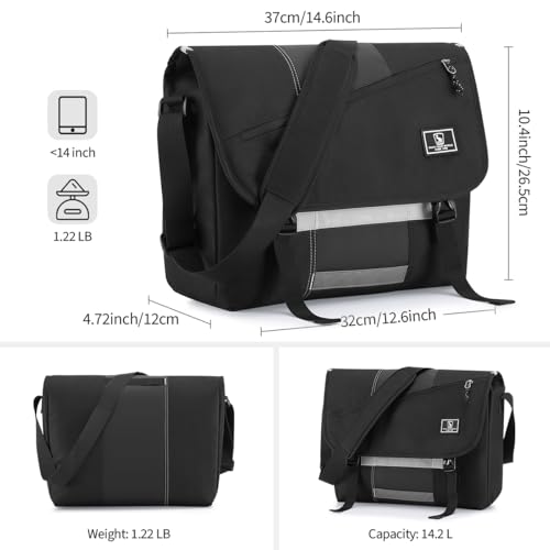 OIWAS Messenger Bag for Men, 14 Inch Laptop Crossbody Bags Women Casual Satchel Shoulder Bag College Travel Office Briefcase - color: Black, size: 14 Inch