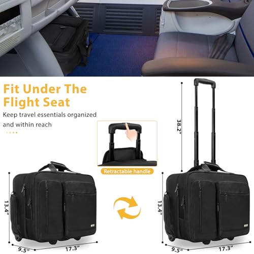 Rolling Laptop Bag, Wheeled Briefcase 17.3 inch Rolling Briefcase, Overnight Roller Bag, Repellent Travel Roller Underseat Bag