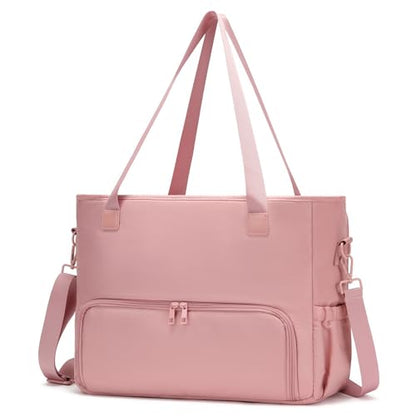 Lunch Tote Bag for Women with 15.6" Laptop Compartment, Work Tote Bag with Insulated Lunch Compartment, Large Casual Canvas Handbag Luncg Bags for Nurse, Teacher, Office, Travel, Beach, Pink - color: Pink