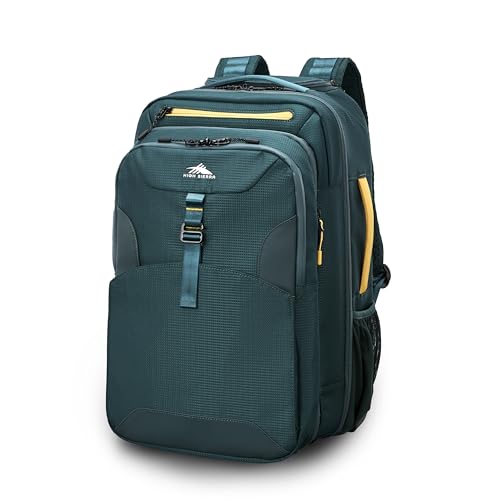 High Sierra Hi-Life 3-in-1 Convertible Wheeled Backpack - Features Removable Daypack, Stack-It Strap, Adjustable Handle, Fleeced Pocket For Scratch Protection, Dual Water Bottle Pockets - Green/Yellow