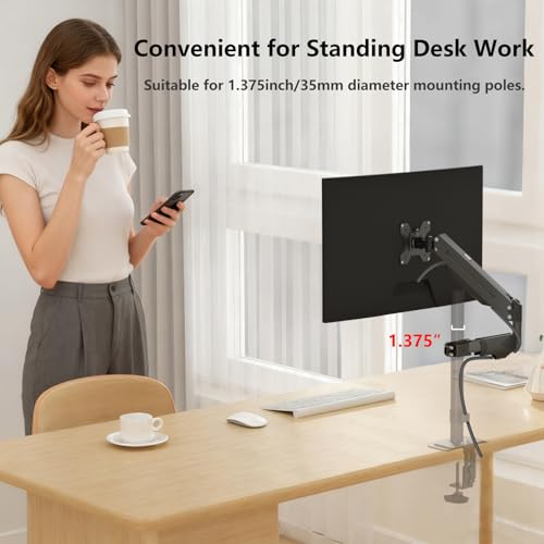 suptek Single Monitor Arm for Desk Mount Stand,Adjustable Monitor Arm for 17 to 32 inch Screen, Support Weight up to 22lbs, Mounting Holes 75x75mm to 100x100mm,Pneumatic Pole Mount Arm Black - size: Pole Mount Arm