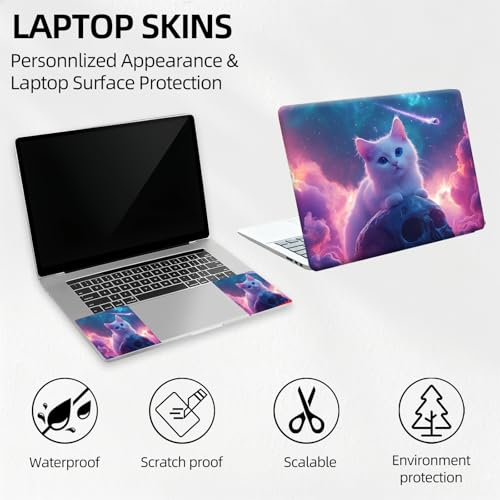 Galaxy Nebula Cat Universal Laptop Skin Sticker 3PCS, Protective Decal Trim-to-Fit 11.6" 13.3" 14" 15.6" Laptop Vinyl Cover, Removable Anti-Scratch Computer Decal Protector - color: Galaxy Nebula Cat