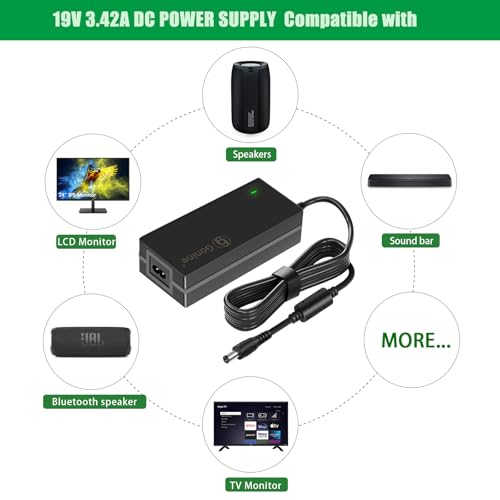 19V 3.42A DC Power Supply Adapter, 19 Volt Laptop Charger AC 100-240V 50-60hz, Compatible for 19Vdc Gateway Toshiba Acer Lenovo Asus Samsung Laptop JBL Speaker LG LCD Monitor.