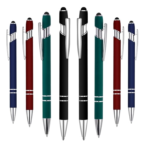 2-in-1 Stylus Ballpoint Pens, 8-Pack, Mixed Colors, Retractable, 1.0mm Ink – Variety Pack for Touchscreens - color: Mixed Colors (Silver Accents)