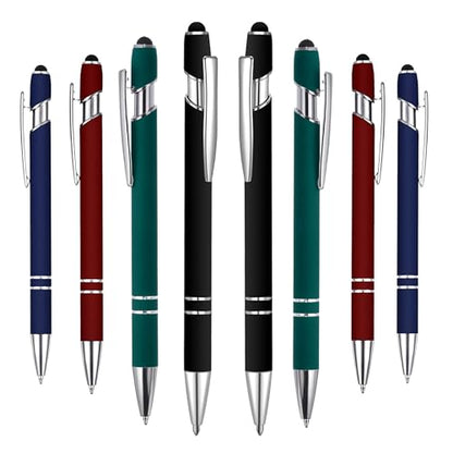2-in-1 Stylus Ballpoint Pens, 8-Pack, Mixed Colors, Retractable, 1.0mm Ink – Variety Pack for Touchscreens - color: Mixed Colors (Silver Accents)