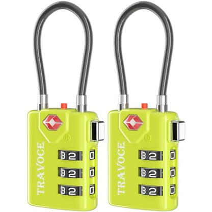 Search Alert TSA Approved Travel Combination Luggage Cable Locks for Suitcase, Gym Locker,Toolbox,Backpack 1,2,4,6 &10 pk (Lime 2 Pack) - color: Lime 2 Pack
