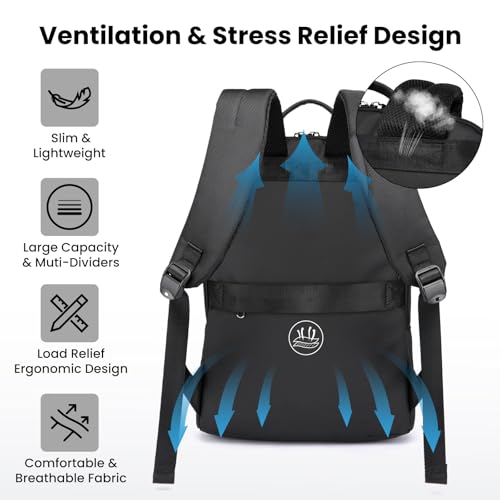 Laptop Backpack, Slim Laptop Backpack With USB Charger, Water-Resistant Business Backpacks For Men, Lightweight 15.6 Inch Laptop Bag For Work Office College (Black)