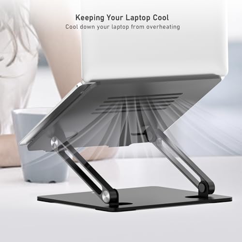 BoYata Laptop Stand, Adjustable Metal Desktop Riser, Up to 15 Inches, Black | Slide-Proof Silicone Pads and Protective Hooks Provide Stable Support for MacBook, Notebooks and Laptops up to 15 Inches - color: Black