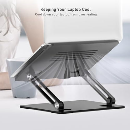 BoYata Laptop Stand, Adjustable Metal Desktop Riser, Up to 15 Inches, Black | Slide-Proof Silicone Pads and Protective Hooks Provide Stable Support for MacBook, Notebooks and Laptops up to 15 Inches - color: Black