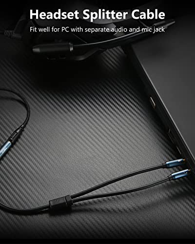 MillSO Headset Splitter, CTIA 3.5mm 2 Male to 1 Female Headphone Adapter with Separate Microphone and Headphone Jack for Gaming Headset to PC - 30CM/12inch - color: Blue