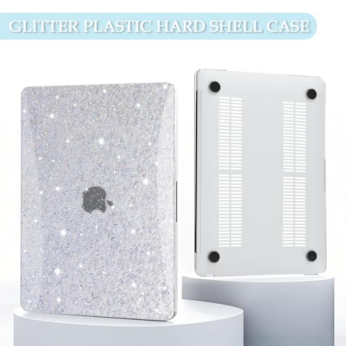 B BELK for MacBook Air 13.3 inch Case M1 A2337 A2179 A1932, Glitter White | 2021-2018 Released, Sturdy Protective Laptop Hard Shell with 2 Keyboard Covers - color: Glitter White