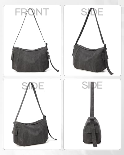 Messenger Bag for Men, Crossbody Bag Aesthetic, Water Resistant Unisex Classic Canvas Shoulder Bag - color: C-black